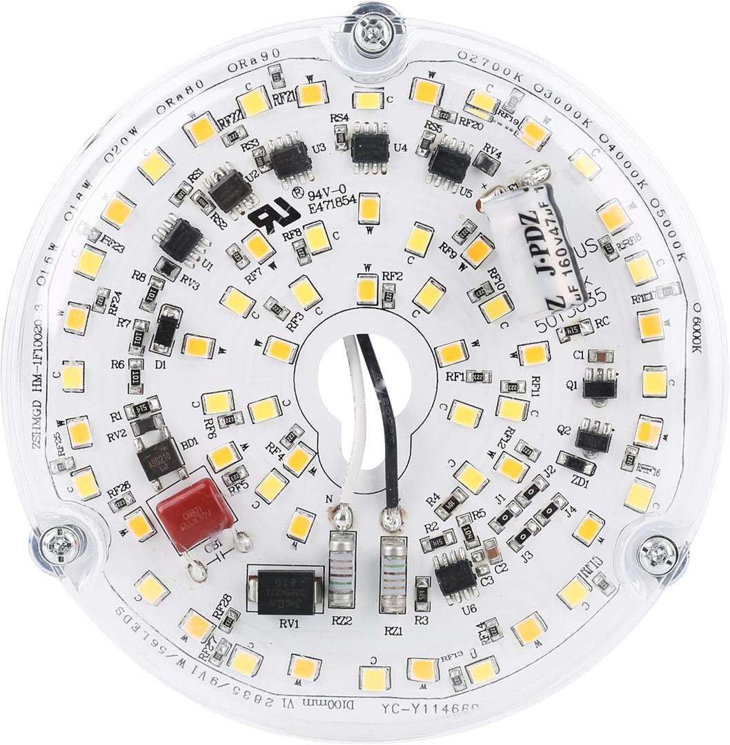 4 18W Color Changeable Ceiling Fan LED Light Replacement, 3000K/4000K/5000K Selectable Ceiling Fan LED Light Kit, Dimmable LED Retrofit Kit for Flush Mount Ceiling Lights