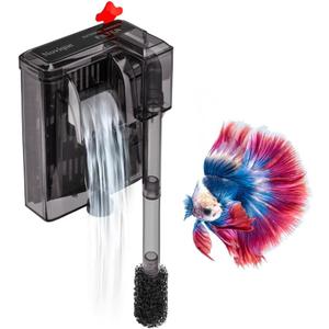 HOB Slim Aquarium Filter for Up to 5 Gallon Tank Ultra-Quiet Fish Tank Power Filter Flow Adjustable Suitable for Saltwater and Freshwater 42 GPH 3W