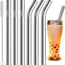 Vinaco Stainless Steel Smoothie Straws, 0.5'' Extra Wide Reusable Metal Drinking Straws for Milkshakes, Bubble Tea, Smoothie, Set of 6 Jumbo Drinks with 1 Cleaning Brush (3 Straight & 3 Bent, Sliver)