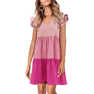 Zwurew Summer Babydoll Dresses for Women 2026 Cute Ruffle Cap Sleeve V-Neck Flowy Swing Mini Dress Sundress (XX-Large, 03 Pink)