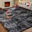 9X12 Feet High Pile Tie-Dye Rug, Dark Grey, Area Rug for Living Room, Plush Shag Carpet for Kids Room, Extra Large Fuzzy Rug, Soft Home Decor