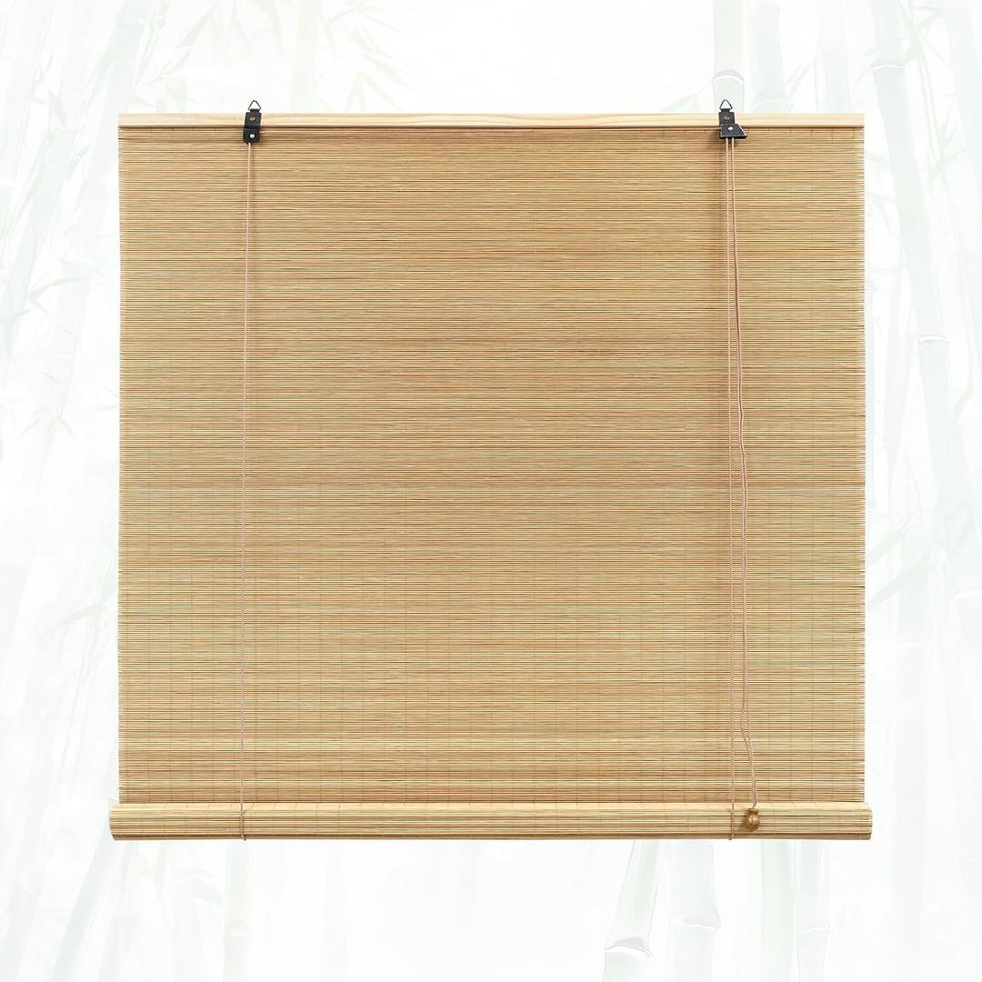Glimer Bamboo Blinds for Interior Windows, Natural Roll Up Bamboo Shades for Indoor Windows & Outdoor Patio, Light Filtering Bamboo Window Shades for Living Room, Porch, Balcony, Easy to Install (36"W x 72"H)