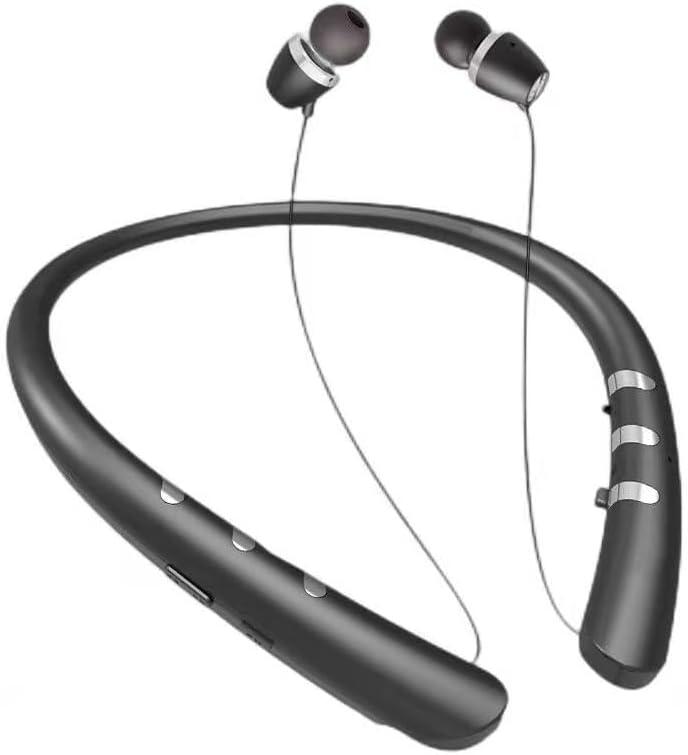 Bluetooth 5.3 Neckband Bluetooth Headphone, Sweat Resistant Noise Cancelling Stereo Headphones, and Retractable Ear Tips for Music, Conference, Videos Bright Black