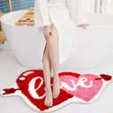 FuWeave 2 Pcs Valentine's Day Bathroom Rug Heart Shaped Mat Tufted Valentines Bathroom Mat Decor Non Slip Floor Soft Absorbent Red Rugs for Shower Kitchen Living Room, 31.5x20'', 23.6x20''