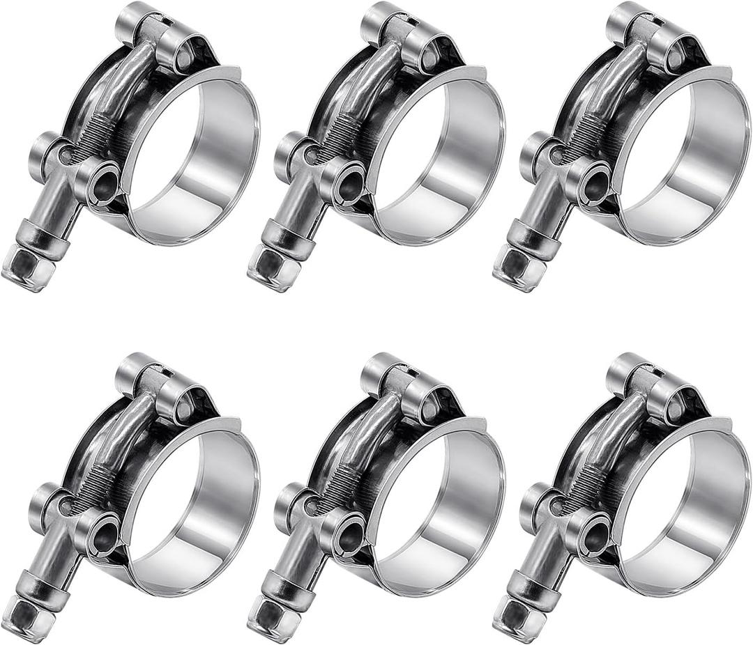 6 Pack 1 inch T-Bolt Hose Clamps, Stainless Steel_304 Working Range 32mm-37mm for 1" Hose ID, Turbo Intake Intercooler Clamp for Automotive