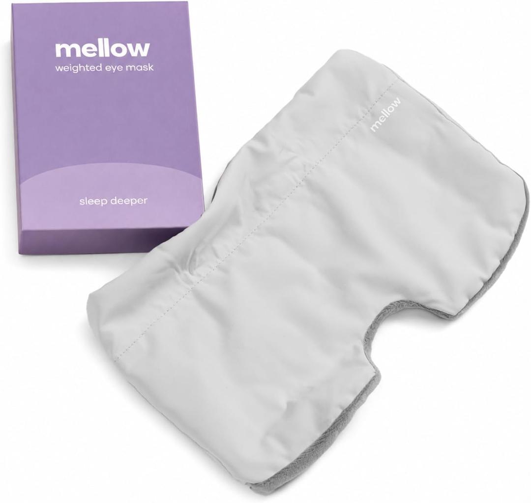 Mellow Weighted Sleep Eye Mask for Sleeping 99% Blackout Cooling & Plush Reversible Eye Mask with 180g Weighted Glass Beads Strapless Deep Pressure Sleep Mask for Travel, Naps & Relaxation