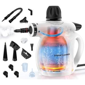 LABIGO Steam Cleaner, Pressurized Handheld 13pcs Multi-Purpose Natural Deep Cleaning Steamer, Portable Steamer for Cleaning Home, Grout, Kitchen, Car, Window, Upholstery, Bathroom and Clothes, White