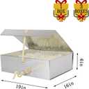Extra Large Magnetic Gift Box with Lids 3 Pack 19x16x6 Inch Silver Large Gift Box with Ribbon Foldable Gift Boxes for Presents Jumbo Box with Shredded Paper & Cards for Groomsman Proposal, 1 Count