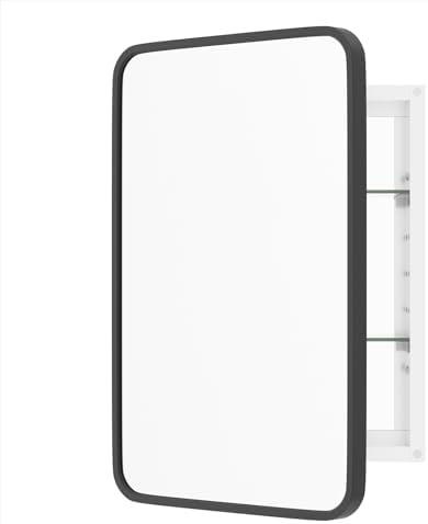 WallBeyond WallByond Bathroom Medicine Cabinet with Mirror, 16x24 Inch Black Recessed Medicine Cabinet with Round Corner Aluminum Alloy Metal Framed, Single Door Modern MedicineMabinet with Storage