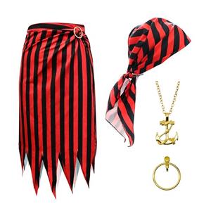 Prebene Pirate 3 Piece Set of Open Design Skirt Dress Headscarves Necklaces Earrings Accessories Cosplay Costume For Men Women (M(fit waist 29.5""-47.2"")), Red, M,( Without a Necklace)