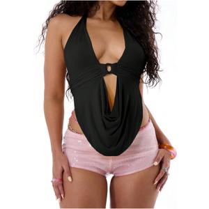 Floerns Women's Y2k Going Out Clubwear Halter Top Tie Backless Draped Cowl Deep V Neck Ring Top Cut Out Party Halter Tops (Large, Black) Floerns Women's Y2k Going Out Clubwear Halter Top Tie Backless Draped Cowl Deep V Neck Ring Top Cut Out Party Halter Tops (Large, Black)