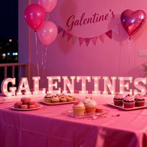Galentines Decorations, Pink Letter Sign LED Lights Battery Powered, Girls Ladies Galentines Day Light Up Table Decor Hanging Party Decorations Indoor Outdoor