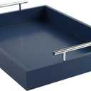 JJSQYLAN Wooden Serving Tray with Handles Rectangle Breakfast Tray for Coffee Table Decorative Ottoman Tray 16”x 12” for All Occasion's (Blue)