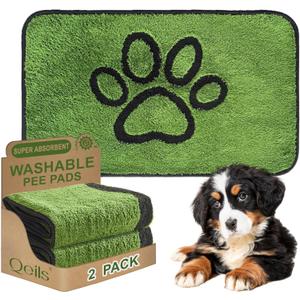 Qeils Reusable Dog Pee Pads, 2 Pack Super Absorbent & Leakproof Washable Puppy Pads with Soft Green Top Layer, for Potty Training, Crates, Couch, Car Seats & Pet Beds, 18"x 30"