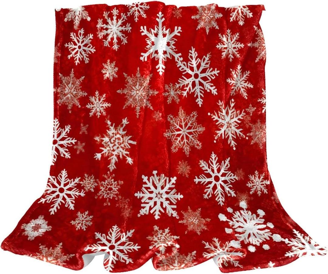 Red White Snowflakes Xmas Throw Blanket Christmas Blanket Soft Cozy Fluffy Microfiber Blanket for Couch, Living Room Sofa Bed, 39.3"x59"