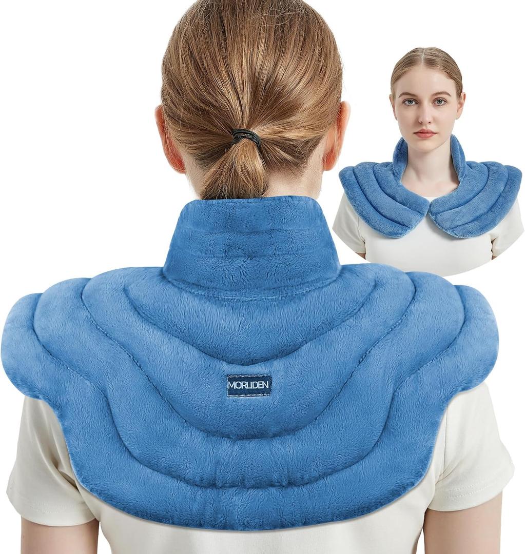 MORLIDEN Neck Heating Pad Microwavable for Shoulders, Warmer Wrap Microwave Heating Pad for Neck and Shoulders for Pain Relief (Light Blue)