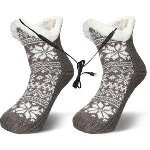 Mepase Electric Heated Fleece Slipper Socks for Men Women Winter USB Fluffy Fuzzy Warm Slipper Socks Thermal Feet Warmers