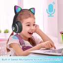 Kids Bluetooth Wireless Over-Ear Cat Ear Headphones with Microphone for Kids Teens Adults (Black)