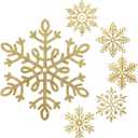 Sratte 12 Pack Large Glitter Snowflakes Ornaments 12" Plastic Giant Winter Christmas Hanging Decor Oversized Snowflakes Ornaments for Indoor Outdoor (Gold)