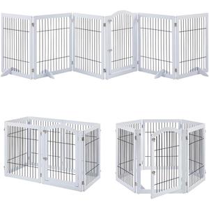 unipaws 144" Extra Wide Dog Gate and Pet Playpen, Free Standing Tall Dog Fence with Walk Through Door, Barriers for Home, Use as Indoor Dogs Cats Pen, Rabbit Pen, White