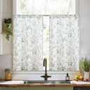 jinchan Spring Floral Kitchen Curtains Over Sink Farmhouse Linen Tier Curtains 24 Inch Length Cafe for Living Room Bathroom Botanical Small Drapes Rustic Light Filtering Rod Pocket 2 Panels Green