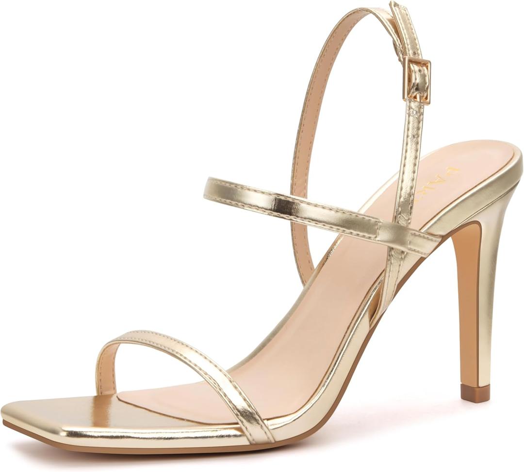 Women's Strappy High Heeled Sandals Open Toe Ankle Strap heels Comfy Weddings Shoes (8, Gold Pu)