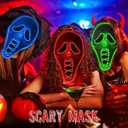 Ghost Face Mask,Halloween Screm Mask LED Scary Skull Mask Horror Full Head Masque Decorations Costume Creepy Cosplay