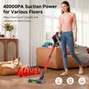 Cordless Stick Vacuum Cleaner, 40Kpa Powerful Suction Vacuum Cleaner with LED Headlight, Detachable Battery, 8-in-1 Lightweight Handheld Vacuums for Pet Hair Carpet and Hardwood Floor, Red