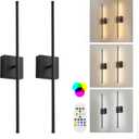 28.3 Inch 9 RGB Color Battery Operated Wireless Wall Sconces Set of Two, with Remote, Dimmable, Warm/Natural White/Daylight, Rotatable, LED Wall Light for Living Room, Bedroom, Black