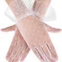 Boao Women Lace Gloves Tea Party Gloves Polka Dot Mitten Evening Elegant Accessories for Sun Protection Funeral Halloween (Pure White)