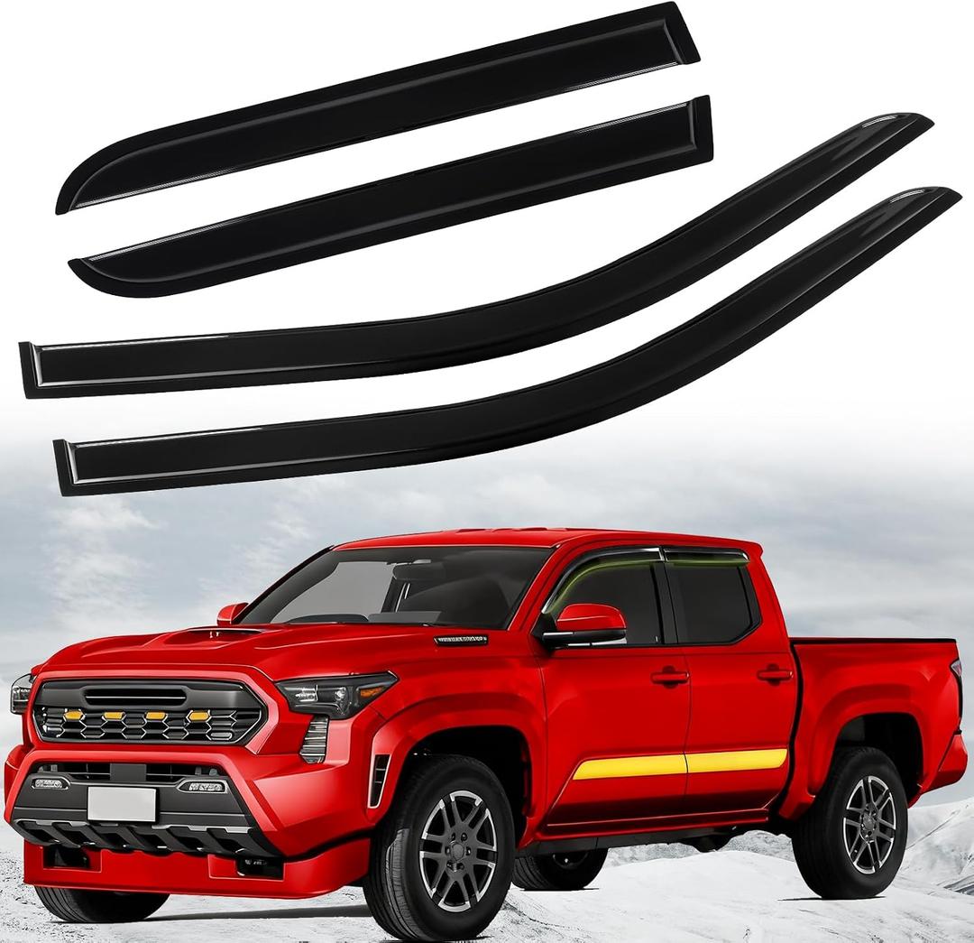 Rain Guards for Tacoma 2024 2025 Window Visor,Tape-On Side Window Deflectors,Dark Smoke Vent Visor Shades for Tacoma Accessories (Fit 24 25)