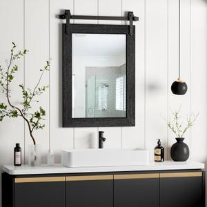 Farmhouse Bathroom Mirror for Over Sink 22x32 Black, Rustic Western Barn Decor Bathroom Vanity Mirror, Wall Mirror for Bathroom, Living Room, Bedroom, Entryway