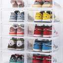 Ersozrin Large Shoe Organizer Stackable with Magnetic Door DVD/CD Storage 4pcs, Clear Shoe Boxes for Closet, Foldable Spacesaving Shoe Rack