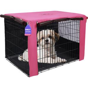 Breathable Dog Crate Cover 24 Inch, Durable Heavy Duty Kennel Cover, Dual Zippered Panels, Windproof Waterproof UV-Resistant (Pink)