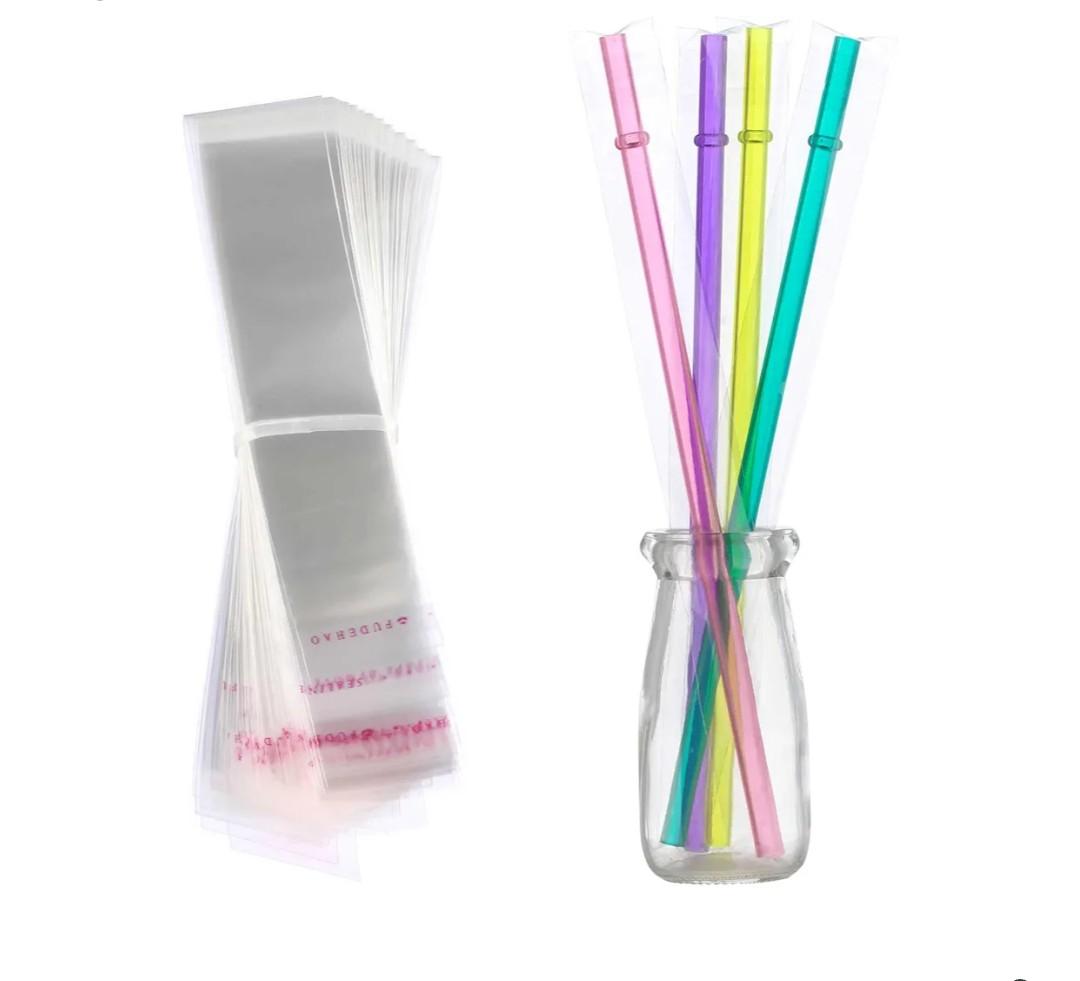 Dakoufish Straws, Carrying bags, Long Self-Sealing Cellophane Bags, 1x9 Inches 100 Pcs, Clear OPP Poly Bag