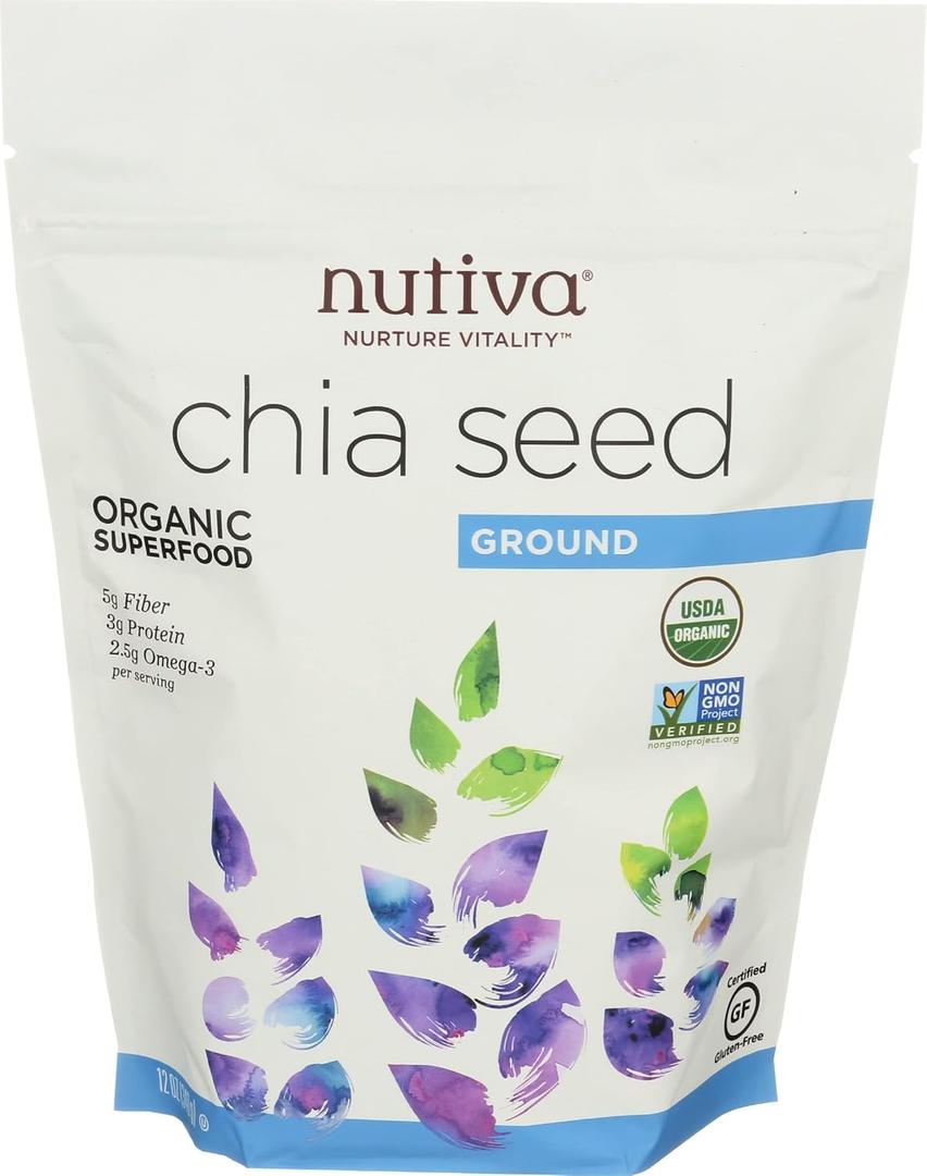 Nutiva Organic Premium Raw Ground Chia Seeds, 12 Ounce, USDA Organic, Non-GMO, Whole 30 Approved, Vegan, Gluten-Free & Keto, Nutrient-Dense Seeds with 3g Plant Protein & 5g Fiber for Salads, Yogurt & Smoothies, Best By Aug 5, 2026