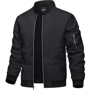 TACVASEN Men's Bomber Jacket Lightweight Casual Spring Fall Windbreaker Zip Up Coat with Pocket (Black), Large