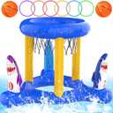 Cicosovea Pool Toys Pool Floats for Kids Adult, Inflatable Pool Basketball Hoop & Ring Toss Game, Swimming Pool Games for Adults and Family, Outdoor Party Pool Floats Water Toy for Kids Age 4-8-12