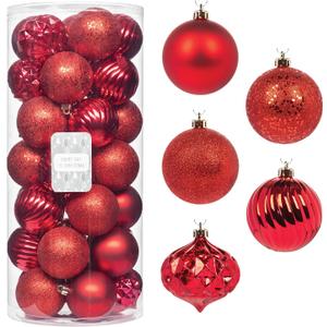 Every Day is Christmas Ornaments, Shatterproof Christmas Tree Ornament Set, Christmas Balls Decoration 35 Count (2.75"/70mm, New Red)