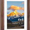 4x6 Natural Walnut Picture Frame, Handmade Photo Frame, Display 3x4 Picture with Mat or 4x6 Without Mat, Tabletop Display and Wall Hanging