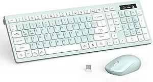 Wireless Keyboard and Mouse Combo, Full-Sized Wireless Keyboard and Adjustable DPI Mouse, 2.4GHz USB Receiver, Keyboard and Mouse for PC, Windows, Desktop, Laptop (Mint Green and White)