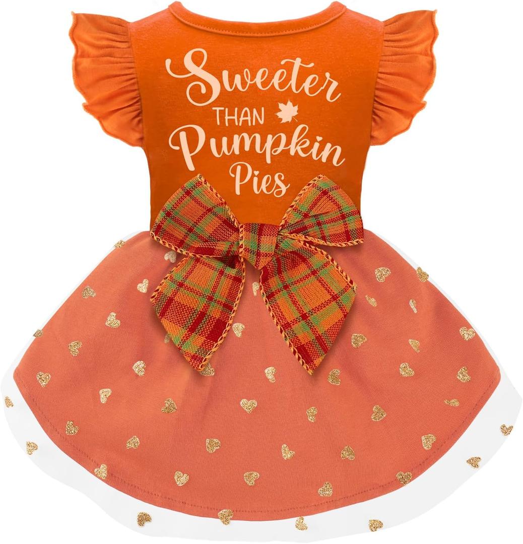 Dog Thanksgiving Outfit Dog Ruffle Dress Cute Puppy Dress with Bowknot Tulle for Small Medium Dogs Boys Girls Fall Pet Costume Thanksgiving Day (XS (Back: 9.8",Chest: 12"-14"))