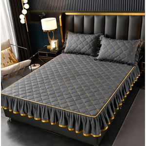 Sleepwish Cotton Bedding Sheet Dark Grey Bed Skirt Full Size Bed Skirts 59"x79" Fitted Sheet Mattress Topper 3 Piece Bedding Cotton Pillow Top Fitted Bedskirt Protector