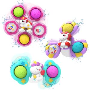 3PCS Suction Cup Spinner Toys for 1 Year Old Girls Boys, Baby Bath Toys,Spinners for Kids Sensory Toys for Toddlers 1-3,Toddler Girl Birthday Gifts