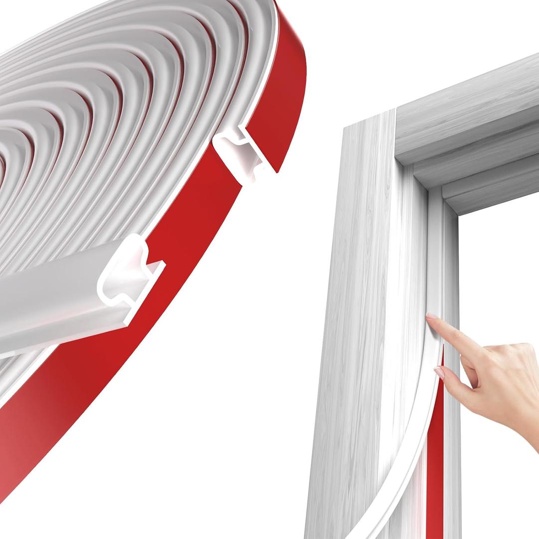 JSIWOTH White D-Shape Weather Stripping 40Ft Self-Adhesive Rubber Seal Strip for Doors & Windows – Soundproof Insulation Gap Blocker (Fits 0.3–0.4in Gaps)