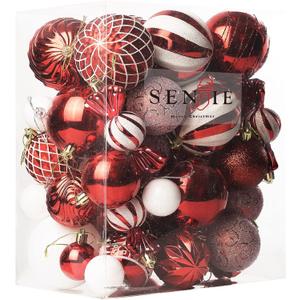Christmas Ball Ornaments Set Assorted Shatterproof Ornaments 63 PCS Shaped Styles Xmas Tree Holiday Decorative,Red