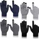 SATINIOR 4 Pairs Winter Warm Gloves Knit Touchscreen Anti Slip Silicone Mittens with Gripper Dots for Women Men Cold Weather (Hemp Black, Deep Hemp Grey, Light Hemp Grey and Navy Blue)