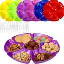 12 Pack Divided Serving Tray 7 Section Chip and Dip Platter Veggie Fruit Trays for Serving for Party with 100 Forks for Fruits, Veggies, Candy, Snack, Dessert, 12 inch