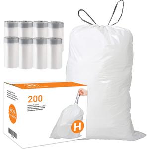 Code H (200 Count) 8-9 Gallon Heavy Duty Drawstring Plastic Trash Bags Compatible with simplehuman Code H | 1.2 Mil | White Drawstring Garbage Liners 8-9 Gallon/30-35 Liter (50 Count (Pack of 3))