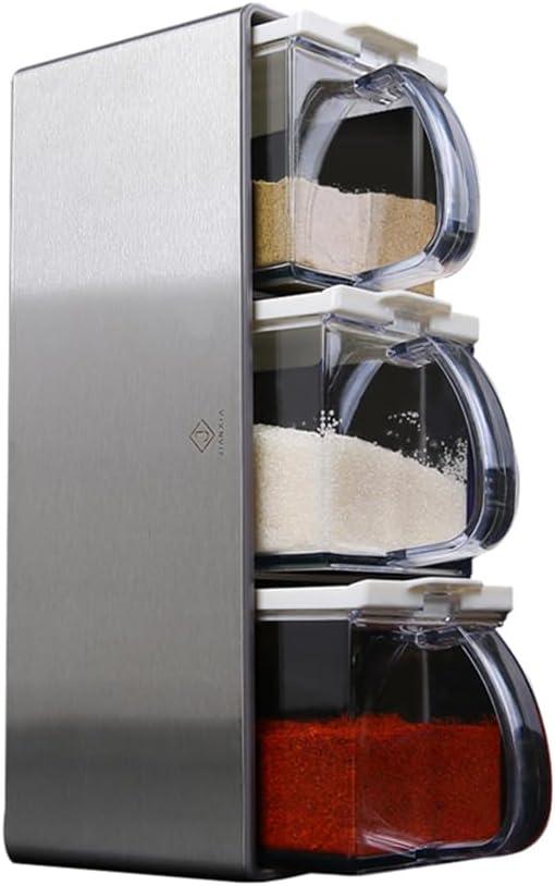Salt Container With Lid And Spoon, Clear Seasoning Rack Spice Pots, 3 Piece Seasoning Box For Home Kitchen Caf Storing Salt Sugar Pepper Spice (3 Pieces)
